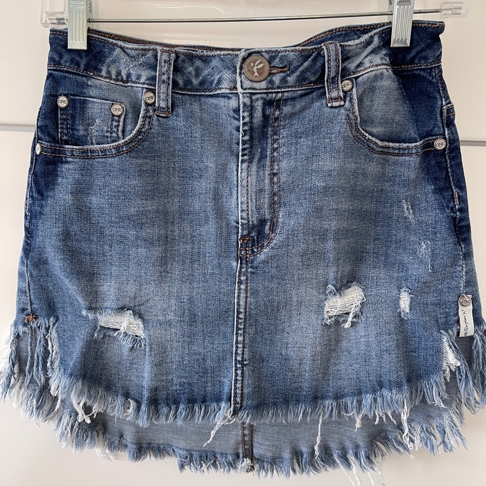 OneTeaspoon Denim Distressed Mini Skirt